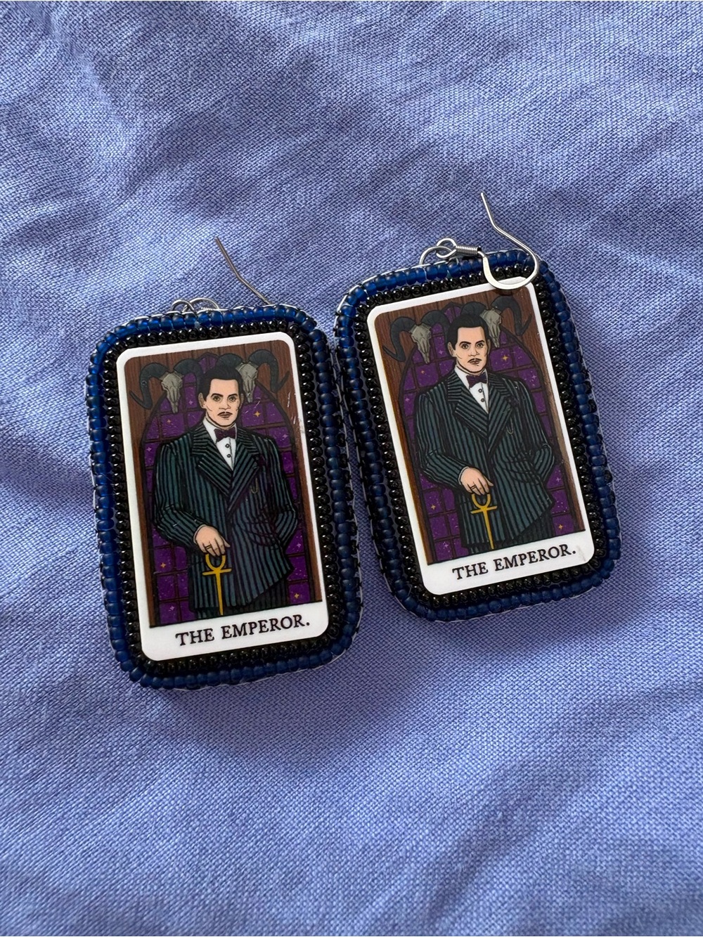 Gomez Addams ‘The Emperor' Tarot Beaded Dangle Earrings